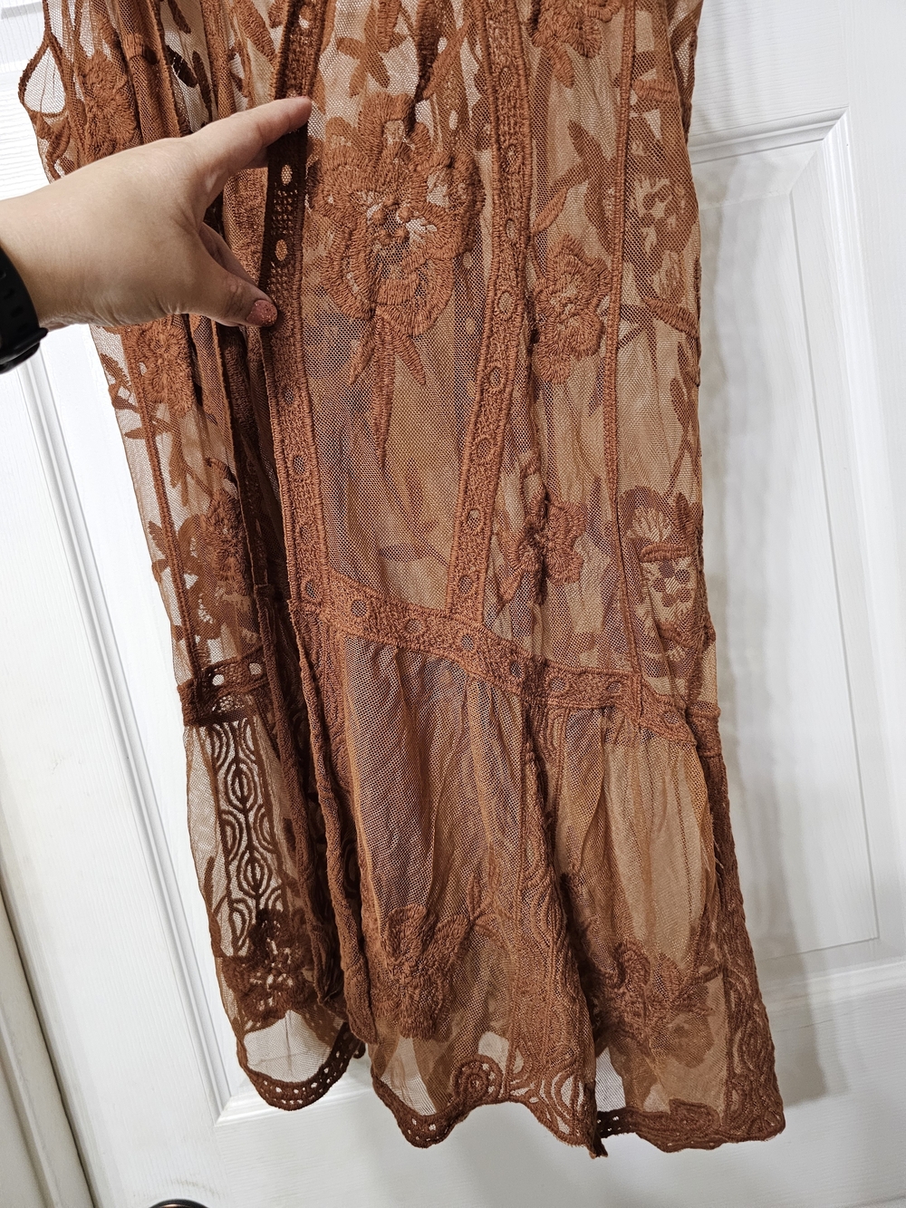 Boho Lace Vest Duster in Rust Brown - Picture 2 of 5